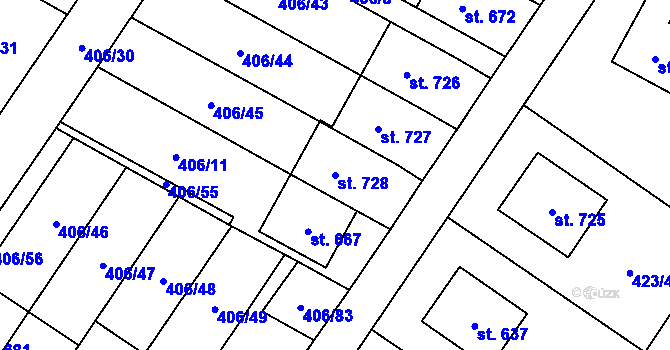 Parcela st. 728 v KÚ Solanec pod Soláněm, Katastrální mapa