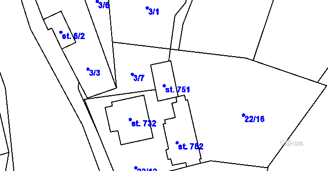 Parcela st. 751 v KÚ Solanec pod Soláněm, Katastrální mapa