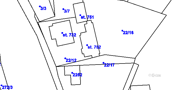 Parcela st. 752 v KÚ Solanec pod Soláněm, Katastrální mapa
