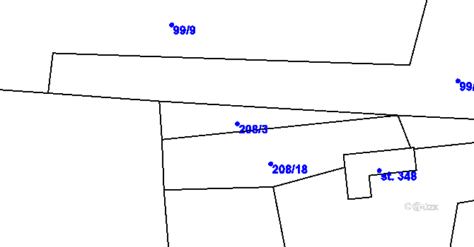 Parcela st. 208/3 v KÚ Solanec pod Soláněm, Katastrální mapa
