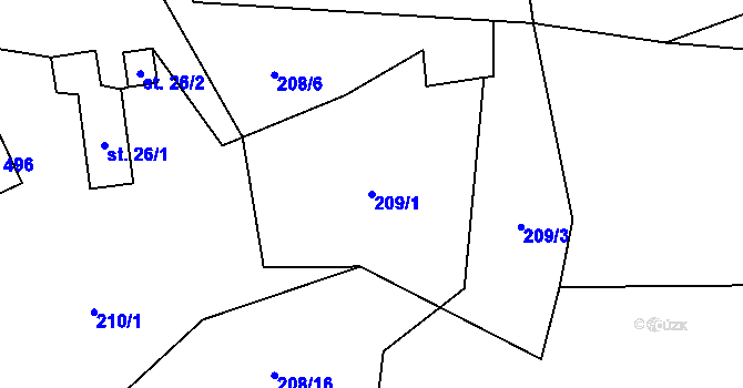 Parcela st. 209/1 v KÚ Solanec pod Soláněm, Katastrální mapa