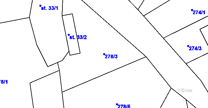 Parcela st. 278/3 v KÚ Solanec pod Soláněm, Katastrální mapa