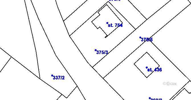 Parcela st. 375/3 v KÚ Solanec pod Soláněm, Katastrální mapa