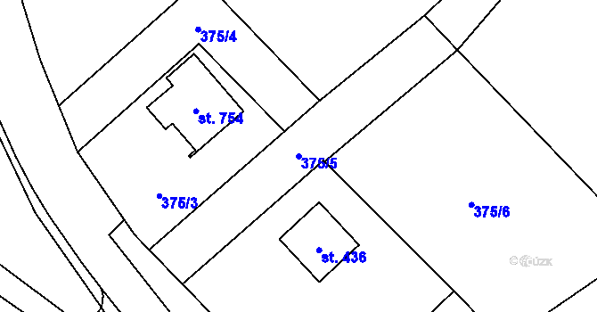 Parcela st. 375/5 v KÚ Solanec pod Soláněm, Katastrální mapa