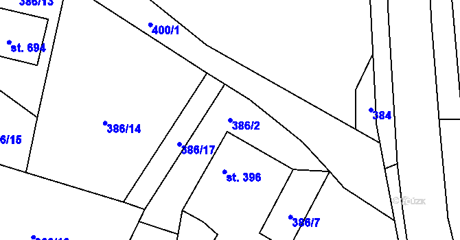 Parcela st. 386/2 v KÚ Solanec pod Soláněm, Katastrální mapa