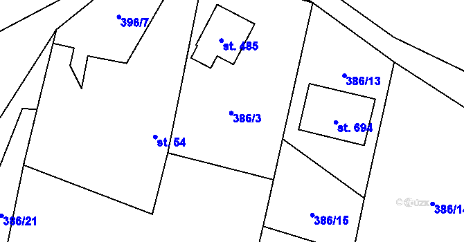 Parcela st. 386/3 v KÚ Solanec pod Soláněm, Katastrální mapa