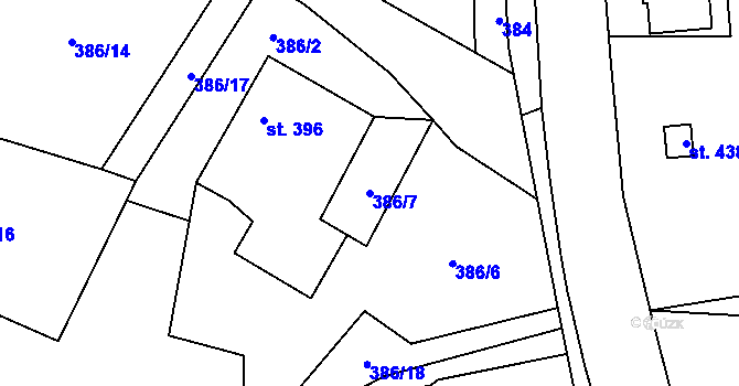 Parcela st. 386/7 v KÚ Solanec pod Soláněm, Katastrální mapa