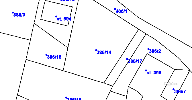 Parcela st. 386/14 v KÚ Solanec pod Soláněm, Katastrální mapa