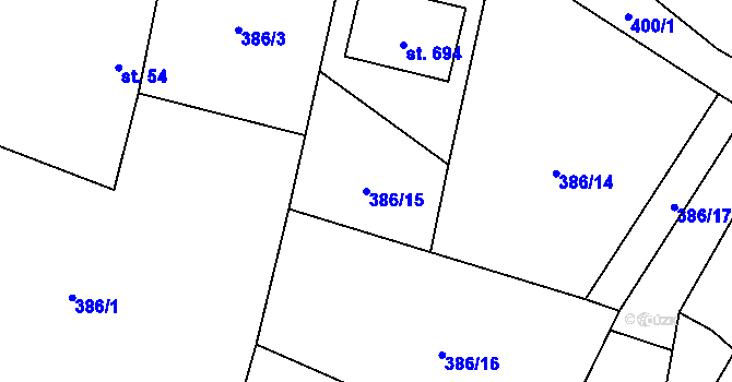 Parcela st. 386/15 v KÚ Solanec pod Soláněm, Katastrální mapa
