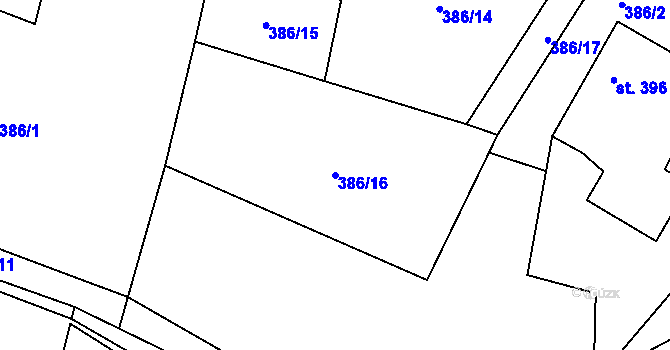 Parcela st. 386/16 v KÚ Solanec pod Soláněm, Katastrální mapa