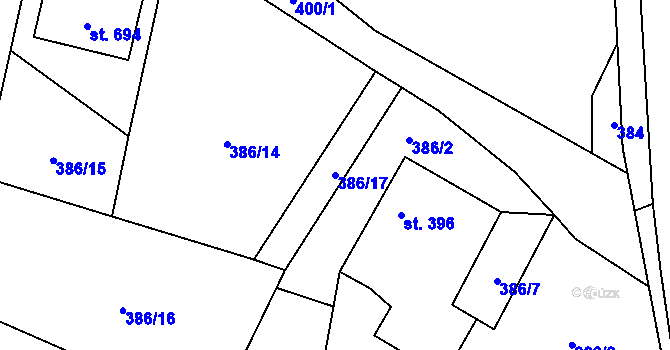Parcela st. 386/17 v KÚ Solanec pod Soláněm, Katastrální mapa