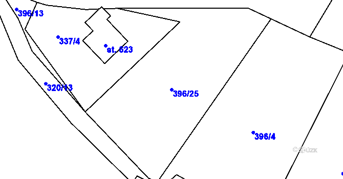 Parcela st. 396/25 v KÚ Solanec pod Soláněm, Katastrální mapa