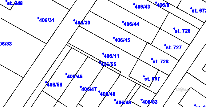 Parcela st. 406/11 v KÚ Solanec pod Soláněm, Katastrální mapa