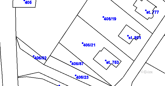 Parcela st. 406/21 v KÚ Solanec pod Soláněm, Katastrální mapa