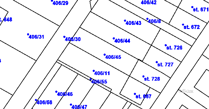 Parcela st. 406/45 v KÚ Solanec pod Soláněm, Katastrální mapa