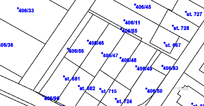 Parcela st. 406/47 v KÚ Solanec pod Soláněm, Katastrální mapa