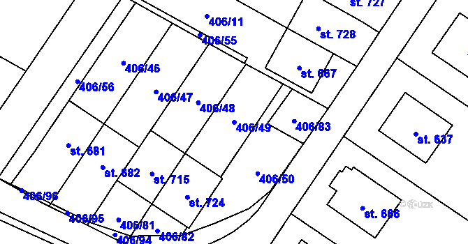 Parcela st. 406/49 v KÚ Solanec pod Soláněm, Katastrální mapa