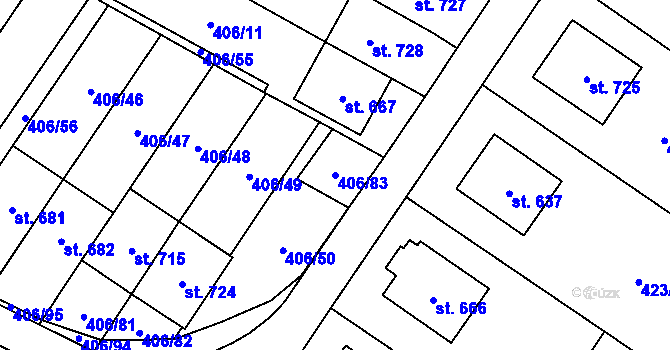 Parcela st. 406/83 v KÚ Solanec pod Soláněm, Katastrální mapa