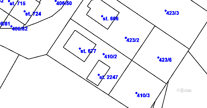 Parcela st. 410/2 v KÚ Solanec pod Soláněm, Katastrální mapa