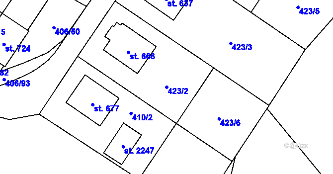 Parcela st. 423/2 v KÚ Solanec pod Soláněm, Katastrální mapa