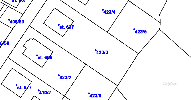 Parcela st. 423/3 v KÚ Solanec pod Soláněm, Katastrální mapa
