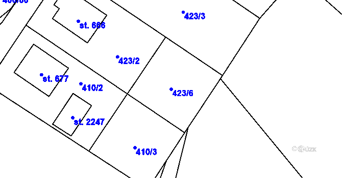 Parcela st. 423/6 v KÚ Solanec pod Soláněm, Katastrální mapa