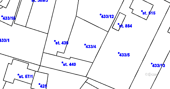 Parcela st. 433/4 v KÚ Solanec pod Soláněm, Katastrální mapa
