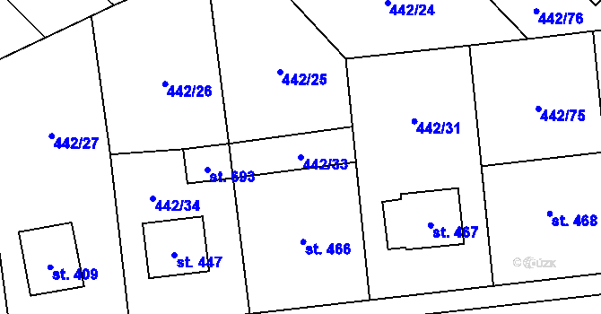 Parcela st. 442/33 v KÚ Solanec pod Soláněm, Katastrální mapa