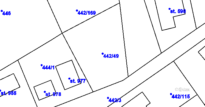 Parcela st. 442/49 v KÚ Solanec pod Soláněm, Katastrální mapa