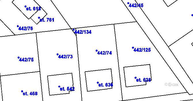 Parcela st. 442/74 v KÚ Solanec pod Soláněm, Katastrální mapa