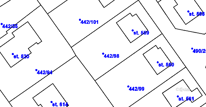 Parcela st. 442/98 v KÚ Solanec pod Soláněm, Katastrální mapa