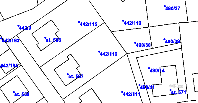 Parcela st. 442/110 v KÚ Solanec pod Soláněm, Katastrální mapa