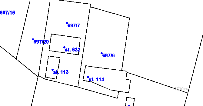 Parcela st. 697/6 v KÚ Solanec pod Soláněm, Katastrální mapa