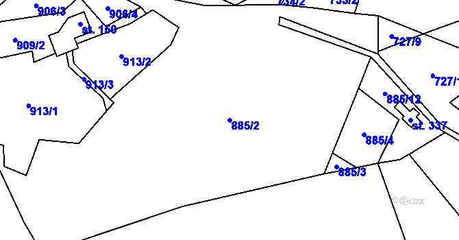 Parcela st. 885/2 v KÚ Solanec pod Soláněm, Katastrální mapa
