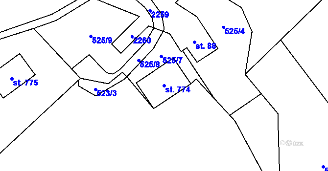 Parcela st. 774 v KÚ Solanec pod Soláněm, Katastrální mapa