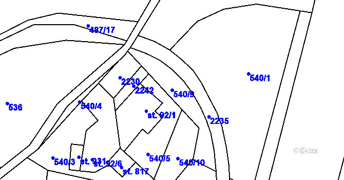 Parcela st. 540/9 v KÚ Solanec pod Soláněm, Katastrální mapa