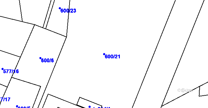 Parcela st. 600/21 v KÚ Solanec pod Soláněm, Katastrální mapa