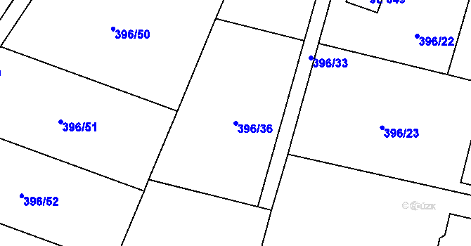 Parcela st. 396/36 v KÚ Solanec pod Soláněm, Katastrální mapa