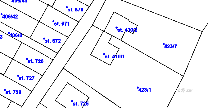 Parcela st. 410/1 v KÚ Solanec pod Soláněm, Katastrální mapa