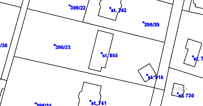 Parcela st. 855 v KÚ Solanec pod Soláněm, Katastrální mapa