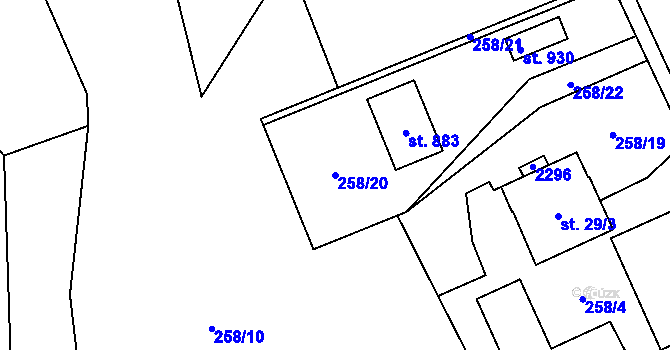 Parcela st. 258/20 v KÚ Solanec pod Soláněm, Katastrální mapa