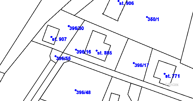 Parcela st. 885 v KÚ Solanec pod Soláněm, Katastrální mapa