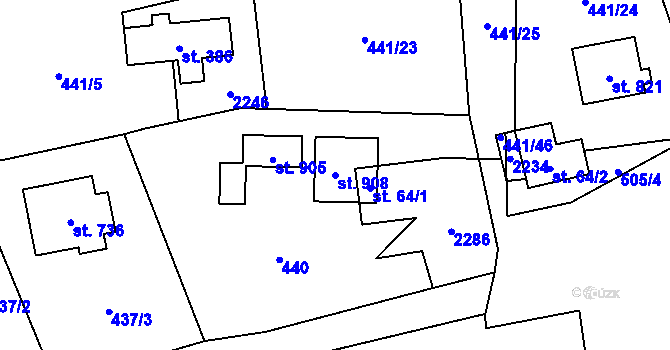 Parcela st. 908 v KÚ Solanec pod Soláněm, Katastrální mapa
