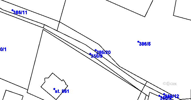 Parcela st. 386/20 v KÚ Solanec pod Soláněm, Katastrální mapa