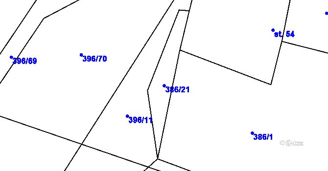 Parcela st. 386/21 v KÚ Solanec pod Soláněm, Katastrální mapa