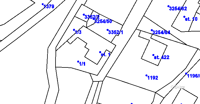 Parcela st. 1 v KÚ Huzová, Katastrální mapa