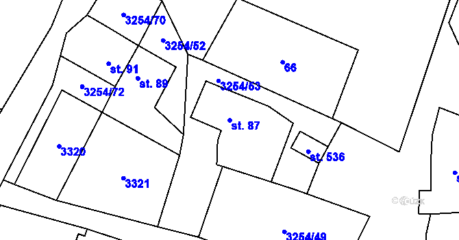 Parcela st. 87 v KÚ Huzová, Katastrální mapa