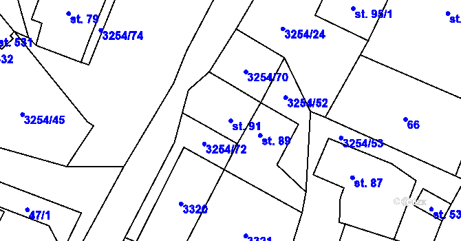 Parcela st. 91 v KÚ Huzová, Katastrální mapa