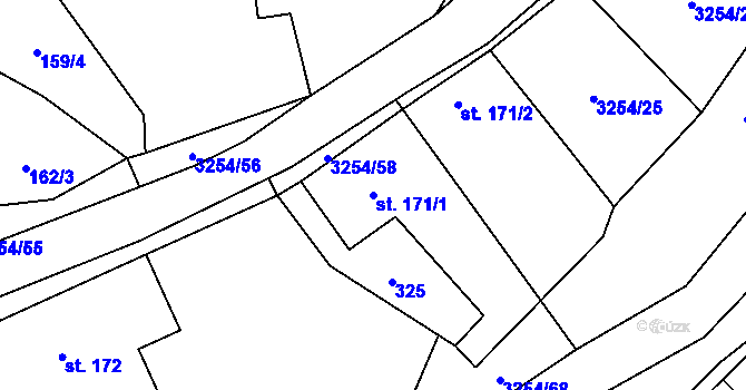 Parcela st. 171/1 v KÚ Huzová, Katastrální mapa