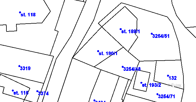 Parcela st. 190/1 v KÚ Huzová, Katastrální mapa